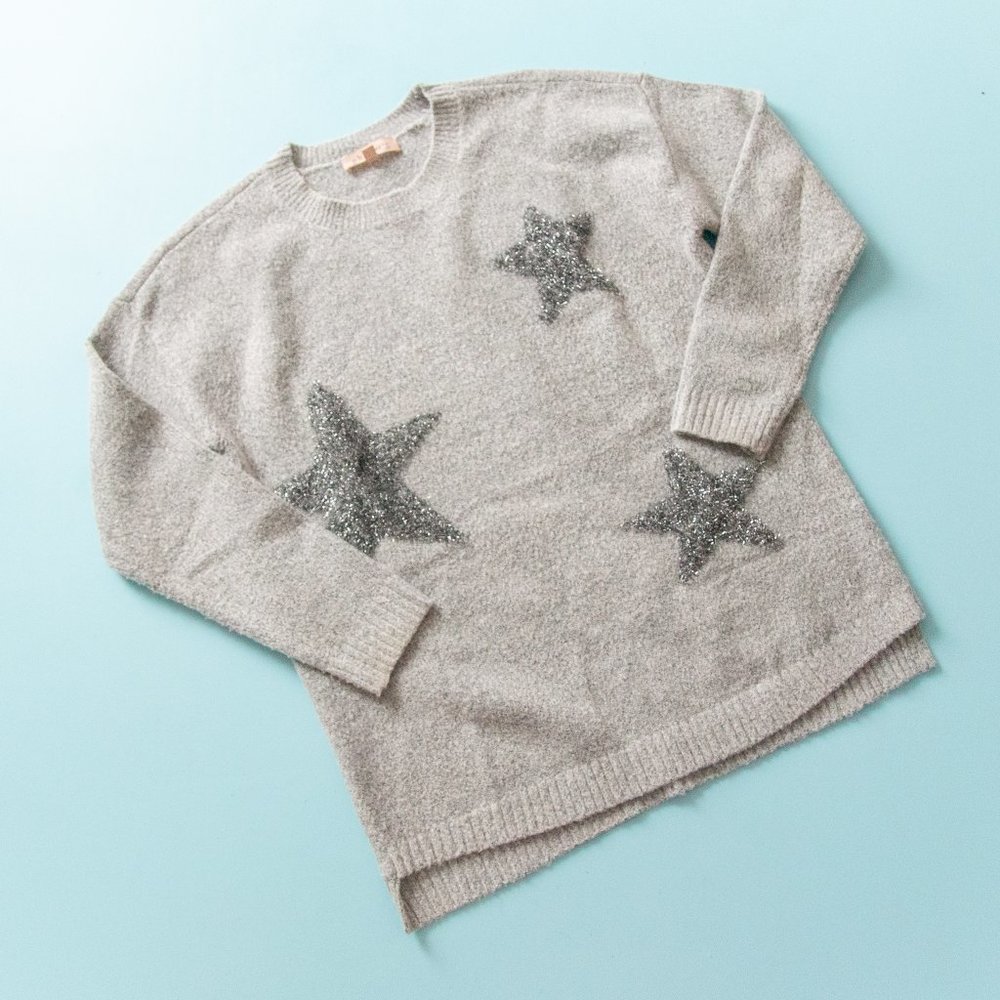 Philosophy Gray Metallic Start Pullover Sweater